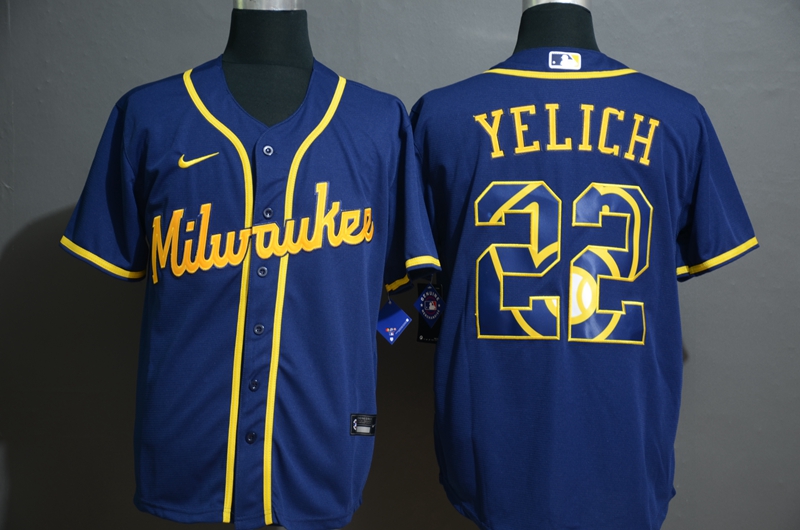 2020 MLB Men Milwaukee Brewers #22 Christian Yelich Nike blue Jersey
